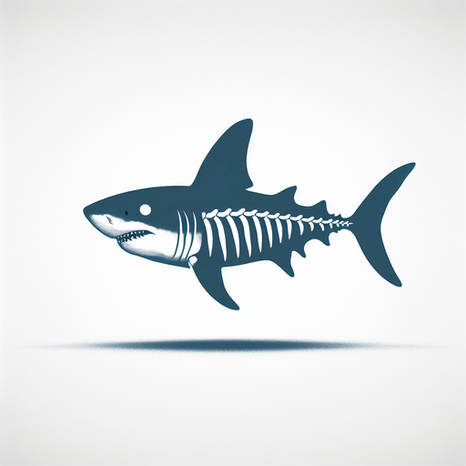 Very minimalist skeleton of a fish with a fin and cute shark head.