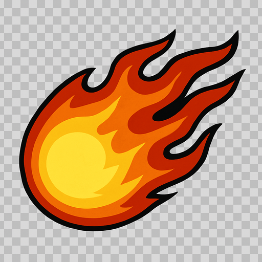 Fireball Transparent background.
In-Game asset.  2d.  High contrast.  No shadows