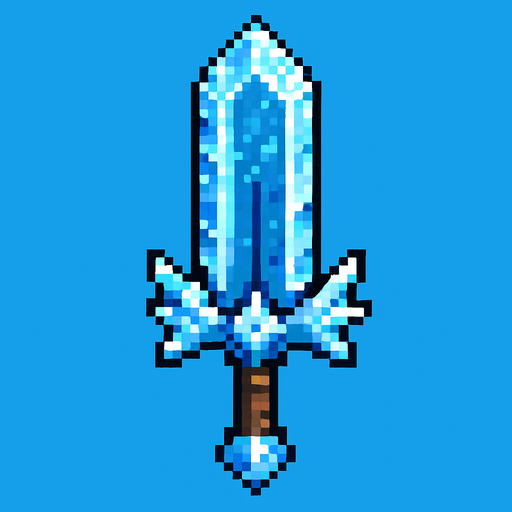 iced big Sword.
In-Game asset.  2d.  High contrast.  No shadows. pixel art
