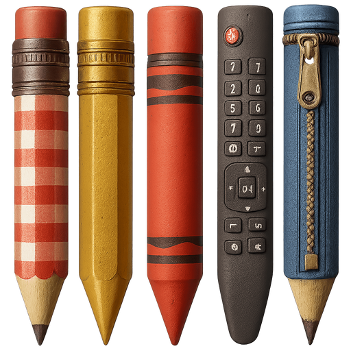 sprites to change the pencil skin. example: picnic mat pencil, golden pencil, red crayon, TV remote control pencil and a pencil case.