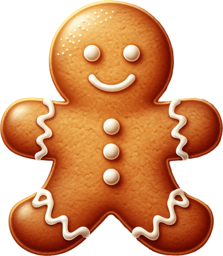 a cute gingerbread boy Single Game Texture. 2d. Transparent background. High contrast. No shadows.