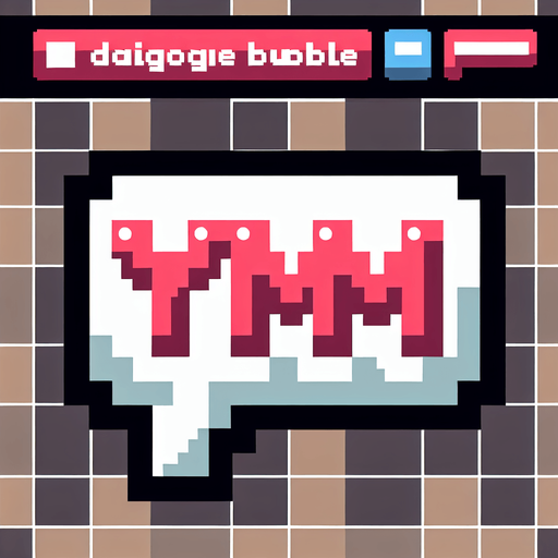 8-bit "YUM" dialog bubble.
Single Game Texture. In-Game asset. 2d. Blank background. High contrast. No shadows.
