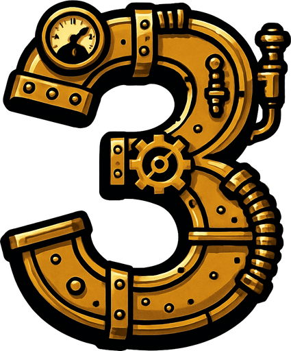 numero 3 en estilo steampunk.
In-Game asset.  2d.  High contrast.  No shadows