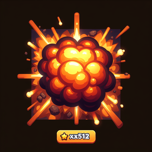爆炸，里面有“X512”的字样,暖色调.
Single Game Texture. In-Game asset. 2d. Blank background. High contrast. No shadows.