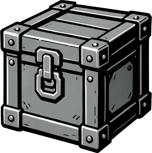 a steel box.
In-Game asset.  2d.  High contrast.  No shadows