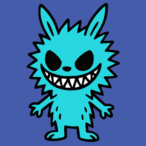 Cyan Labubu.
In-Game asset.  2d.  High contrast.  No shadows