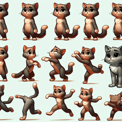 2 ayağı üzerinde duran kedinin farklı halleri (animasyon-gerçek karışımı bir tema).
(çok fazla resim)
