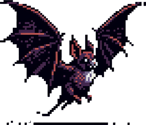 pixelart vampire bat.
Single Game Texture. In-Game asset. 2d. Blank background. High contrast. No shadows.