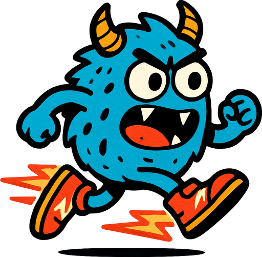 Monster with very fast shoes.
In-Game asset.  2d.  High contrast.  No shadows