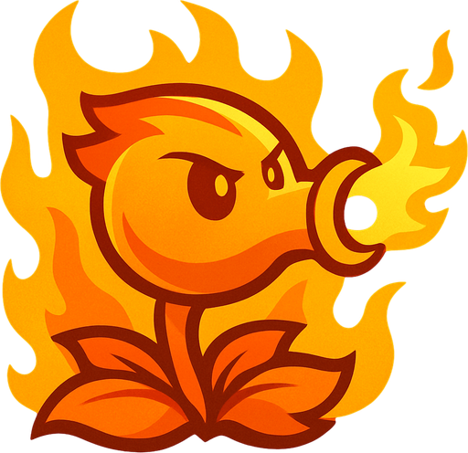 peashoter plant vs zombies 2 but fire.
In-Game asset.  2d.  High contrast.  No shadows
