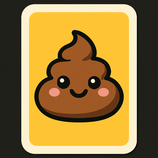 Create an image for a memory game's card's front with an icon of a cute poop.
In-Game asset.  2d.  High contrast.  No shadows