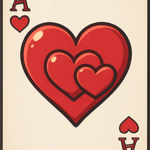 The hearts card suit symbol with two linked hearts in the center of it. Anime style..
In-Game asset.  2d.  High contrast.  No shadows