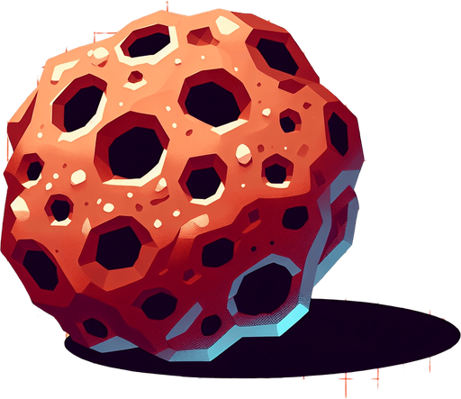 A Asteroiden.
Single Game Texture.  In-Game asset.  2d.  Blank background.  High contrast.  No shadows