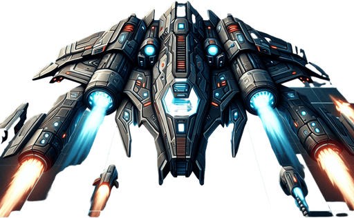 Appearance:

The spaceship should have a sleek, futuristic design, with details such as glowing engines, aerodynamic shapes, and customizable color schemes.
Design should include visual indicators for health or power-ups, such as glowing shields or an energy bar.
In the shooting game background, the spaceship should be attacking aliens descending from above. The design should show the spaceship firing bullets or launching bombs upward toward the approaching aliens, creating an intense and action-packed scene. The spaceship's attacks should look powerful and precise, emphasizing its role as the player's main weapon against the alien invasion.

The front of the spaceship should be facing upward..
Single Game Texture. In-Game asset. 2d. Blank background. High contrast. No shadows.