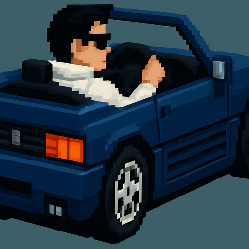 The hair color of the driver is black and he wears a futuristic white jacket