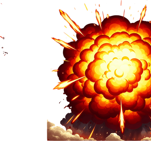 explosion.
Single Game Texture. In-Game asset. 2d. Blank background. High contrast. No shadows.