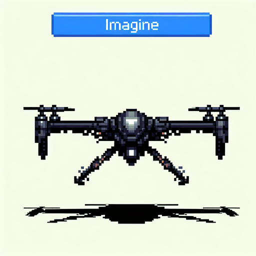 front image a 8 bit battle enemy black scifi quadcopter  drone.
Single Game Texture.  In-Game asset.  2d.  Blank background.  High contrast.  No shadows