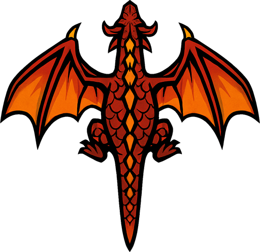 Üstten görünen 2D bir ejder sırt kısmı görünsün ve kuyruğu düz kanatları 75% açık olsun.
In-Game asset.  2d.  High contrast.  No shadows