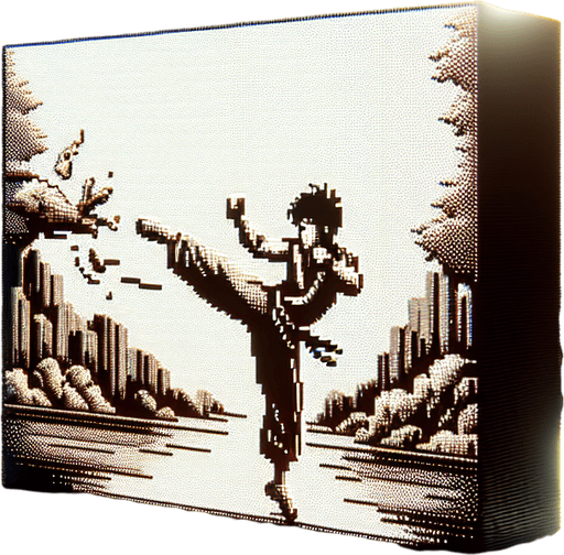 martial arts background fight scene.
Single Game Texture. In-Game asset. 2d. Blank background. High contrast. No shadows, detailed pixel art style