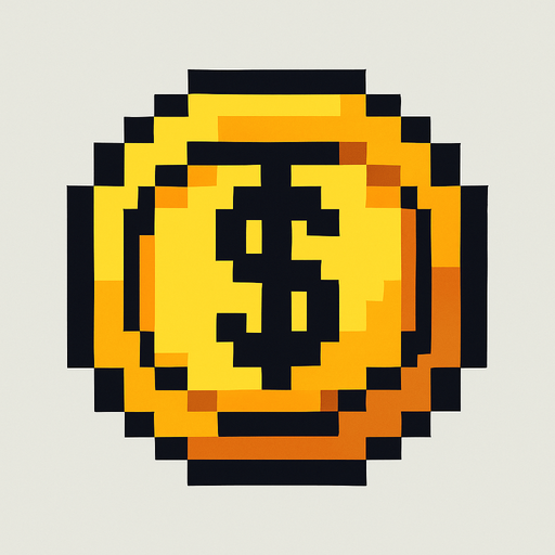 moneda de pixeles.
In-Game asset.  2d.  High contrast.  No shadows