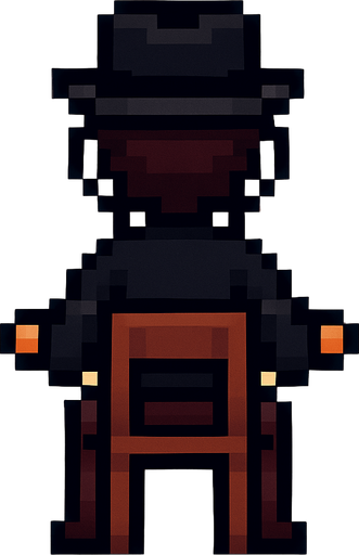 pianist man with hat from behind standing in chair without piano pixel art 2d