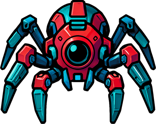 different cyber spider small enemy from the front side facing camera. HD colors. separated
In-Game asset.  2d.  High contrast.  No shadows