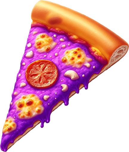 a slice of pizza on a transparent background, predominantly purple.
Slice of pizza