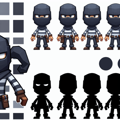 robber.
Single Game Texture. In-Game asset. 2d. Blank background. High contrast. No shadows.