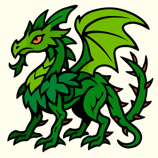 Dragon végétal.
In-Game asset.  2d.  High contrast.  No shadows