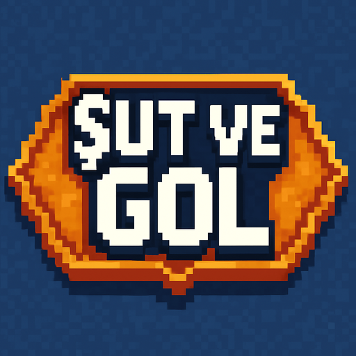 fancy pixelart title have shadow and white letters. text is  "ŞUT ve GOL".
In-Game asset.  2d.  High contrast.  No shadows