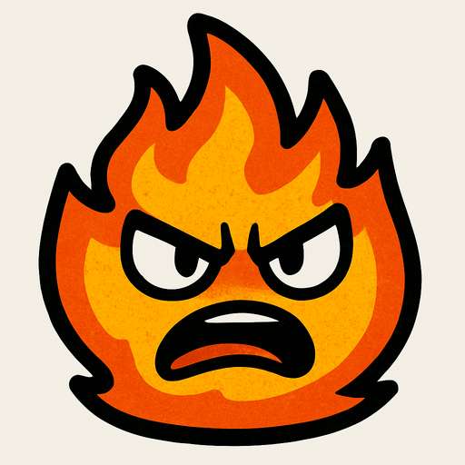 un fuego con ojos y boca, de expresion enojado.
In-Game asset.  2d.  High contrast.  No shadows