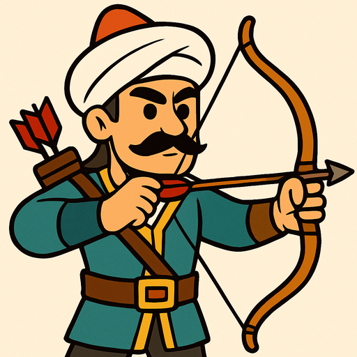 animasyon Çizgi dizi tarzında bir Osmanlı okçusu.
In-Game asset.  2d.  High contrast.  No shadows
