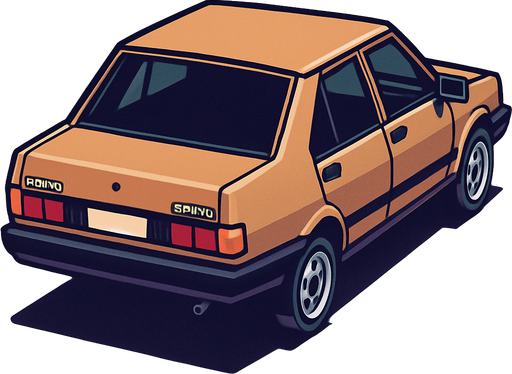 Tofaş Şahin. In-game asset. 2D. High contrast. No shadows. Rear three-quarter view from above, showing the right side and back of the car.