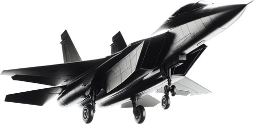 Straight black fighter jet.
Single Game Texture. In-Game asset. 2d. Blank background. High contrast. No shadows.
