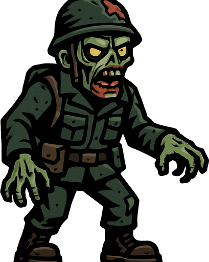Soldier zombie.
In-Game asset.  2d.  High contrast.  No shadows