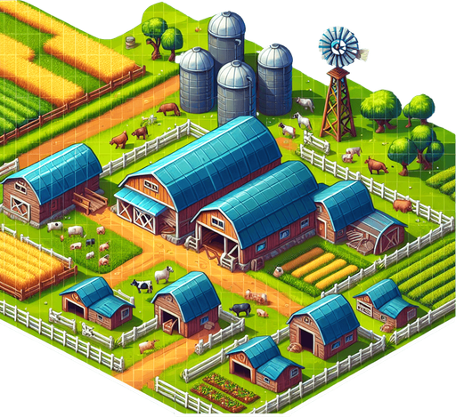 Ферма.
Single Game Texture. In-Game asset. 2d. Blank background. High contrast. No shadows.