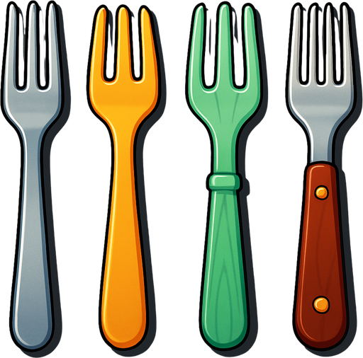 Pack of different forks.
In-Game asset.  High contrast.  No shadows. 3D