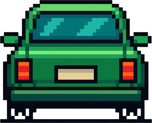 yeşil arkası dönük bir pixel araba ekle.
In-Game asset.  2d.  High contrast.  No shadows
