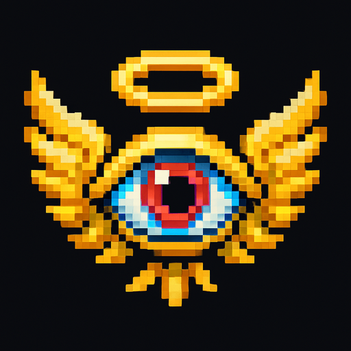 angel en forma de ojo de pixeles.
In-Game asset.  2d.  High contrast.  No shadows