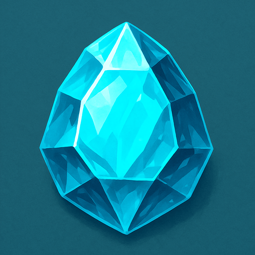 a cyan realistic gem.
In-Game asset.  2d.  High contrast.  No shadows