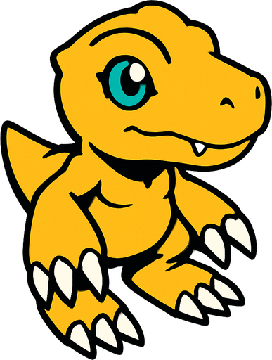 Agumon viendo a la derecha, perspectiva isometrica.
In-Game asset.  2d.  High contrast.  No shadows