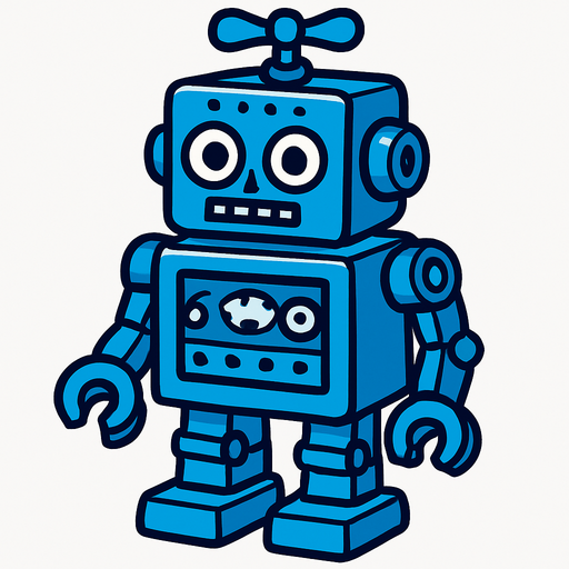 A blue robot toy.
In-Game asset.  2d.  High contrast.  No shadows