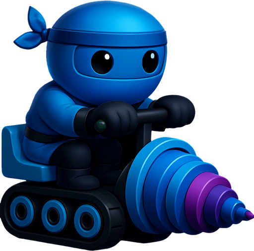 Same image of ninja with dig machine but with different colors. HD colors. blue