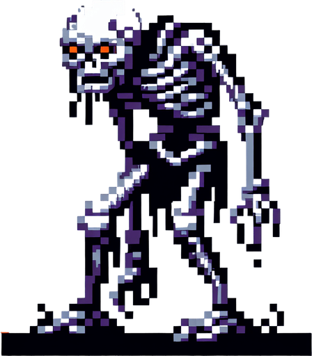 Single Game Texture. In-Game asset. 2d. Blank background. High contrast. No shadows. A pixel art sprite in a Super Nintendo, Super Castlevania style that looks like a skeleton zombie that is haunched over