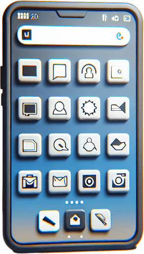 Телефон с приложениями.
Single Game Texture. In-Game asset. 2d. Blank background. High contrast. No shadows.