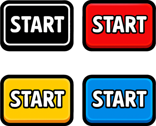 pack of Start game button.
In-Game asset.  2d.  High contrast.  No shadows