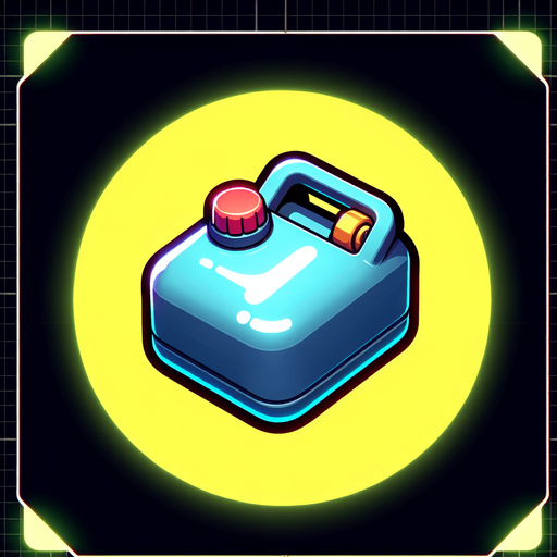 A cute cartoon-style small fuel tank with rounded edges, glossy metal finish, and a little red cap. Add a glowing yellow outline to make it pop. It should look lightweight and collectible, floating gently in the air..
Single Game Texture.  In-Game asset.  2d.  Blank background.  High contrast.  No shadows
