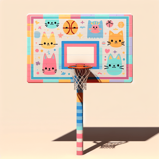 Basketbal backboard aiming directly at the camera. Zoomed in. In pastel color cat theme. Cartoon style.
Single Game Texture. In-Game asset. 2d. Blank background. High contrast. No shadows.