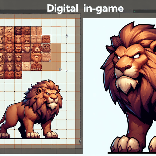 Lion.
Single Game Texture.  In-Game asset.  2d.  Blank background.  No shadows