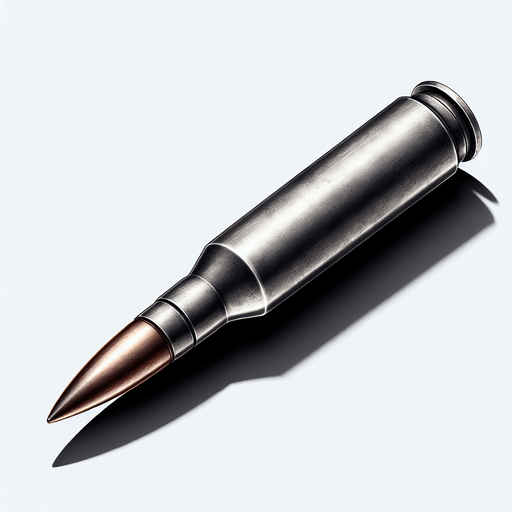 create bullet from ak-56.
Single Game Texture.  In-Game asset.  2d.  Blank background.  High contrast.  No shadows